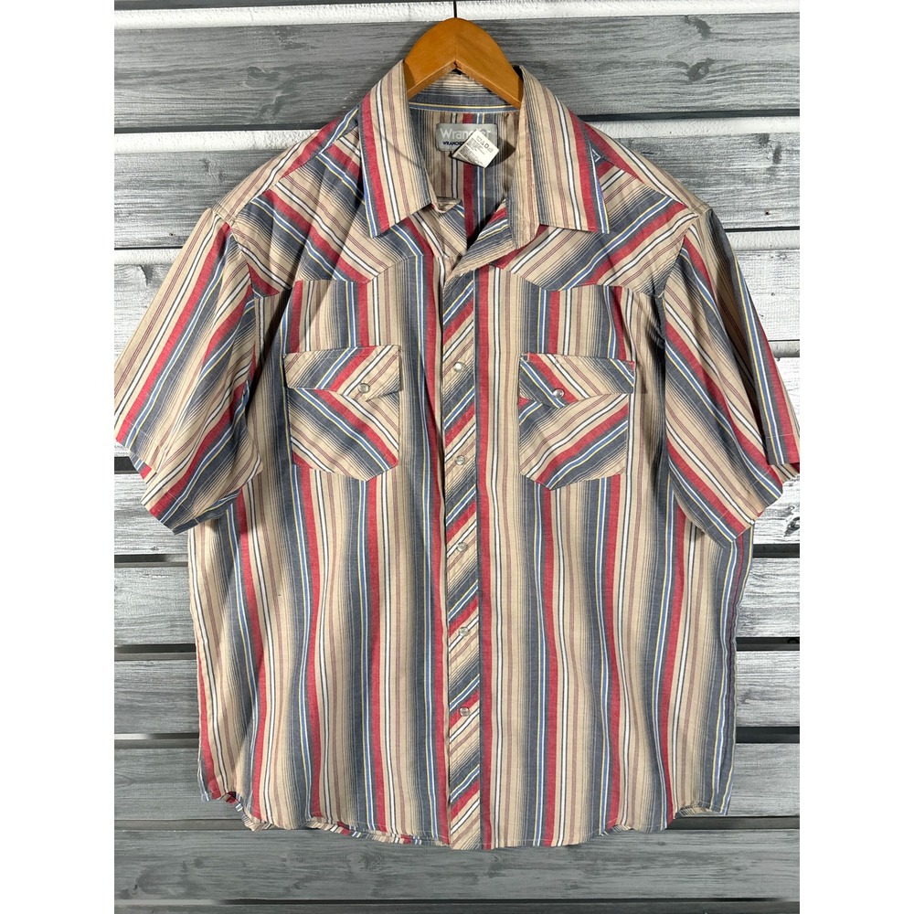 Vtg y2k Wrangler Mens XL Striped Short Sleeve Pearl Snap Western Shirt Southwest